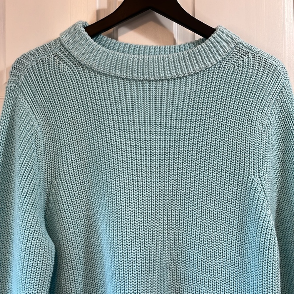 Talbots Light Bluish Green Chunky Knit 100% Cotton Sweater - Size XL - Picture 2 of 7